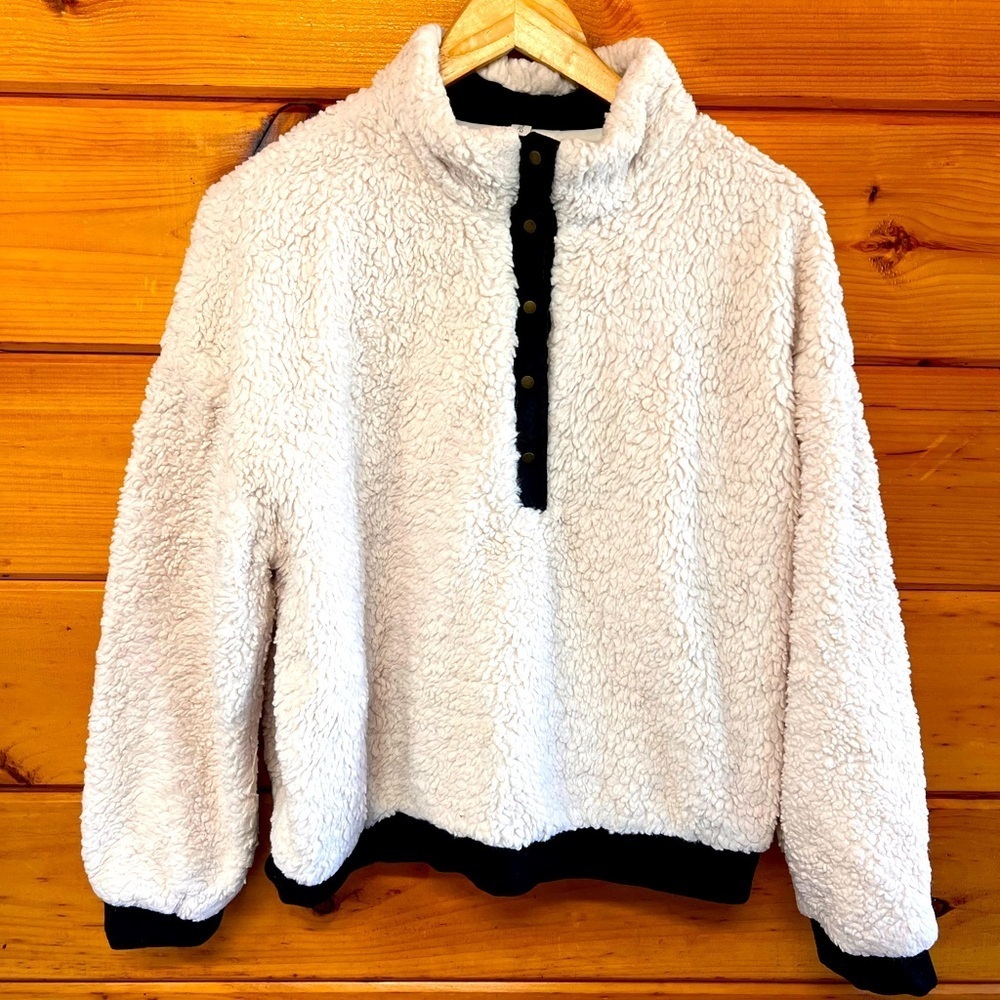 MIA & TESS Blush Cream Sherpa Pullover Lined Sweater Size Medium Warm Cozy Soft